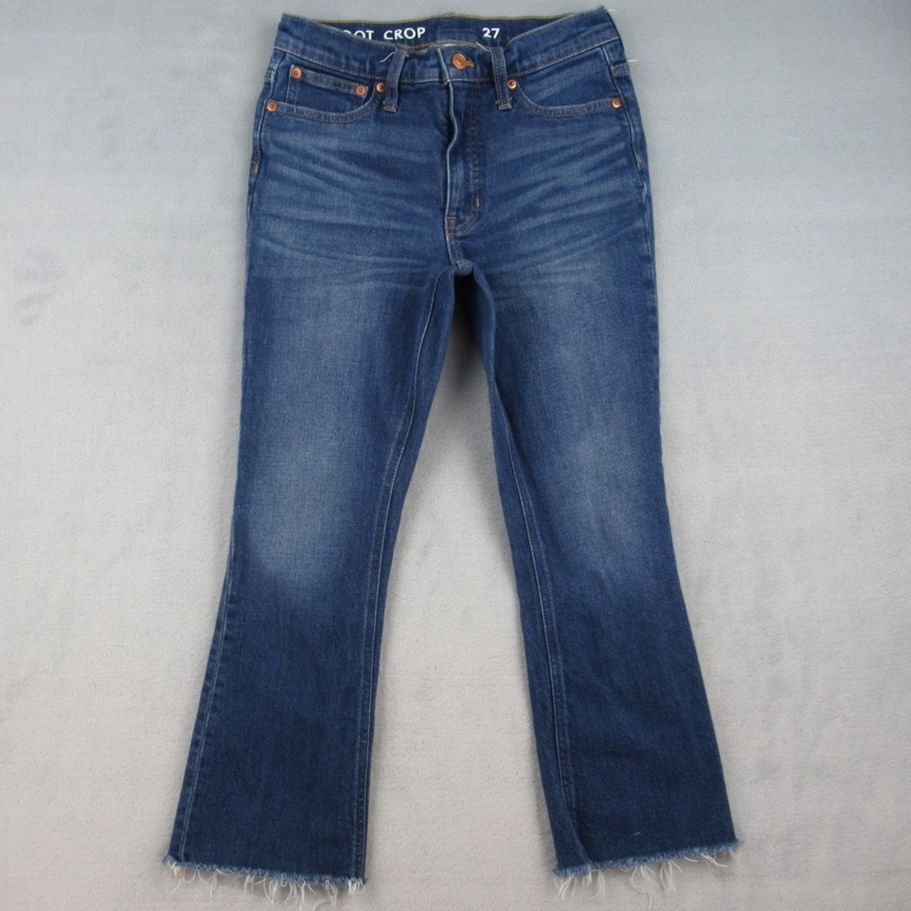 J.Crew Demi Boot Crop Jeans Womens 27 Blue BA628 Raw Hem Stretch Denim